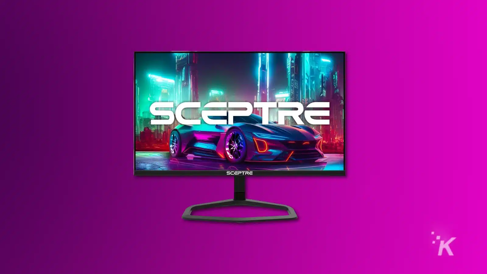 render of a sceptre monitor on a purple background