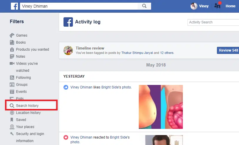 facebook clear history