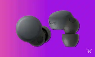 sony linkbuds s iems in black on a purple background