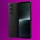 Sony Xperia smartphone on purple background.
