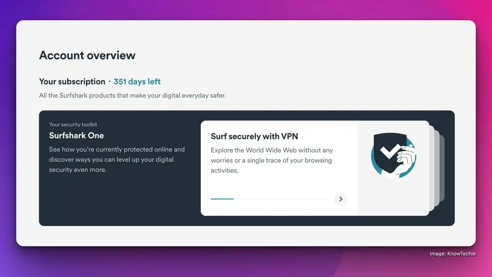 Surfshark One VPN account overview