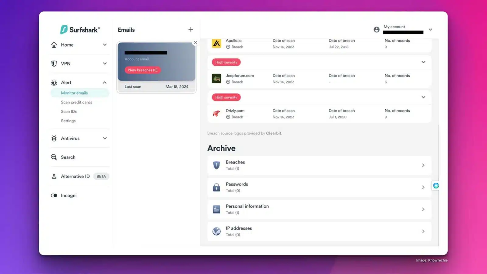 Surfshark VPN alerts 