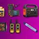 Assorted portable outdoor and survival gear items.