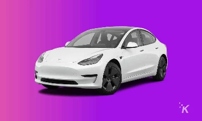 tesla model 3 on purple background