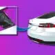 A luxury vehicle with a hatchback design, alloy wheels, and automotive lighting is parked on a city street, its bumper, tires, and car rims visible.