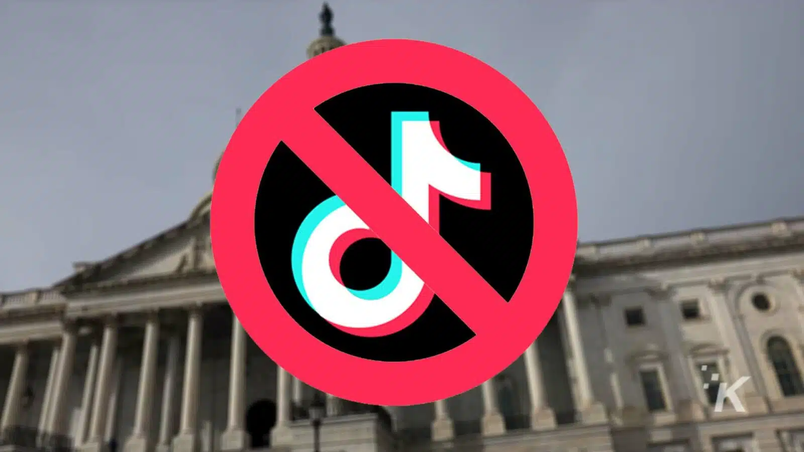 No TikTok sign over government building.