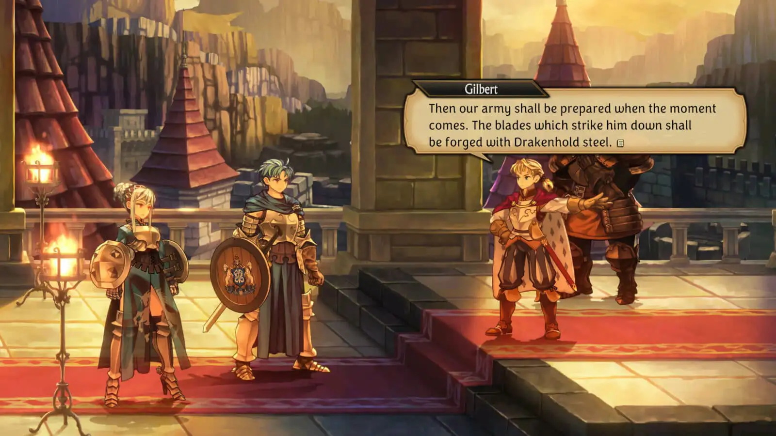 Illustration of fantasy characters preparing for battle.