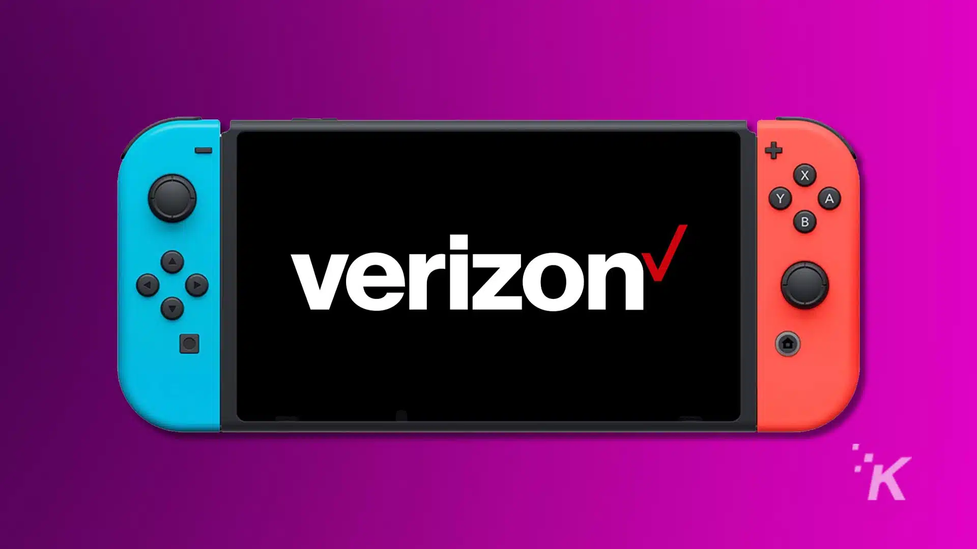 Nintendo Switch with Verizon logo on screen.