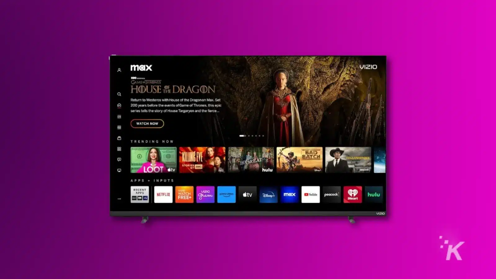 render of a vizio 50-inch mqx series smart tv on a purple background