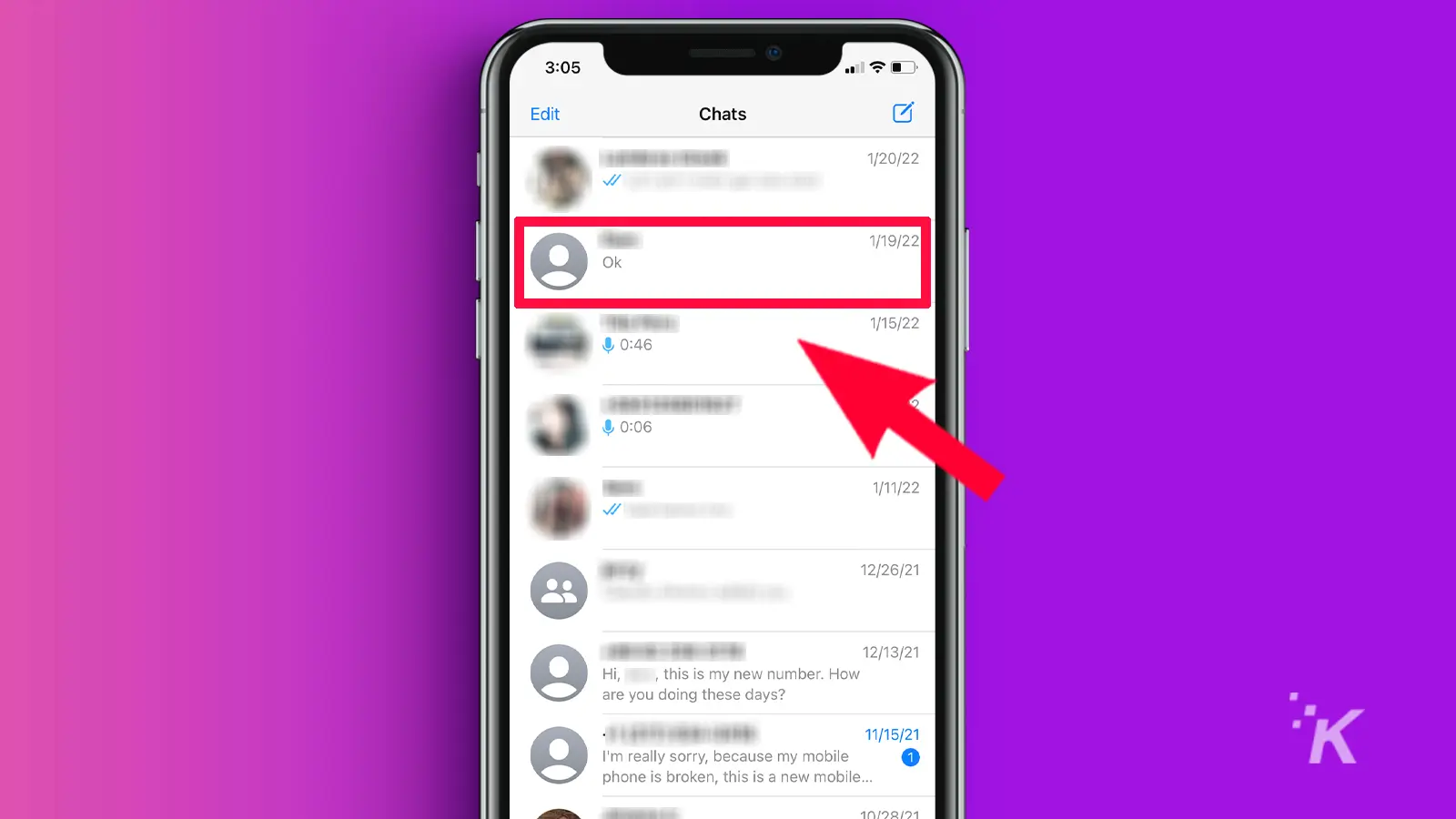 WhatsApp contact screen