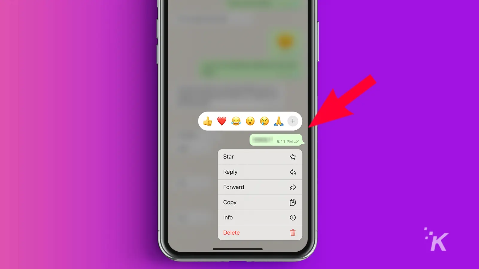 WhatsApp message screen