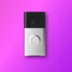 Ring Doorbell flashing white light on the purple background
