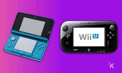 nintendo 3ds and wii u consoles on purple background