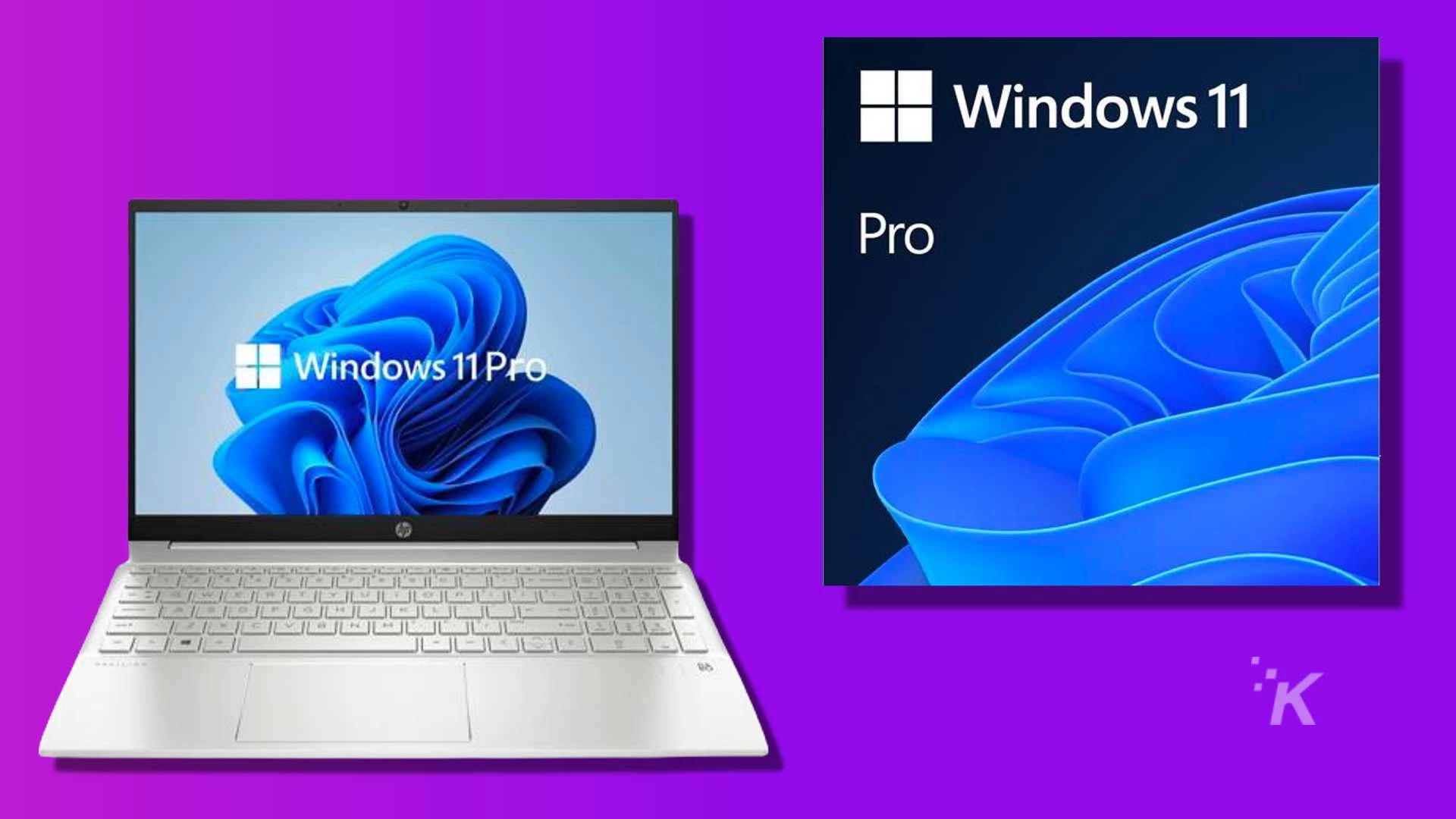 A laptop with a netbook and a personal computer connected to an output device display the Windows 11 Pro operating system on the computer screen.