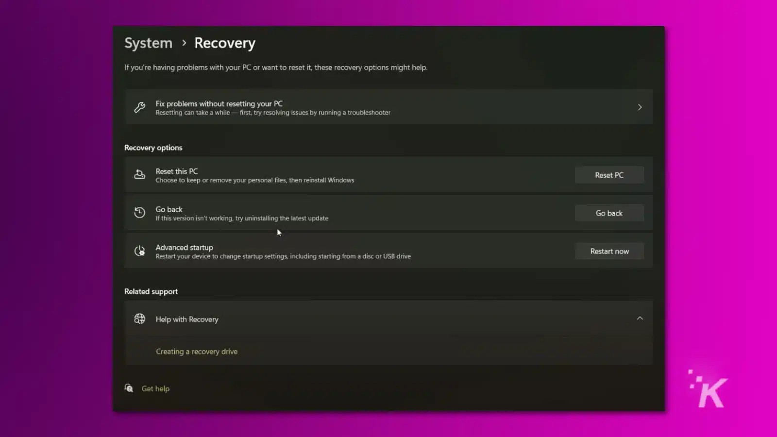 screenshot of windows 11 settings showing where to roll back windows updates